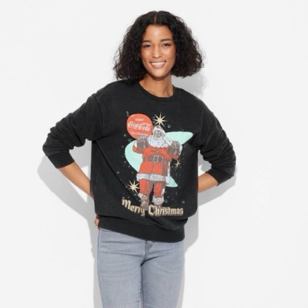 ❤️🎅 Coca-Cola Women “Sign of Good Taste” Santa Christmas Black Sweatshirt M